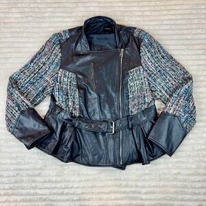 Lane Bryant Black Faux Leather Tweed Moto Jacket Womens Plus Size‎ 14/16